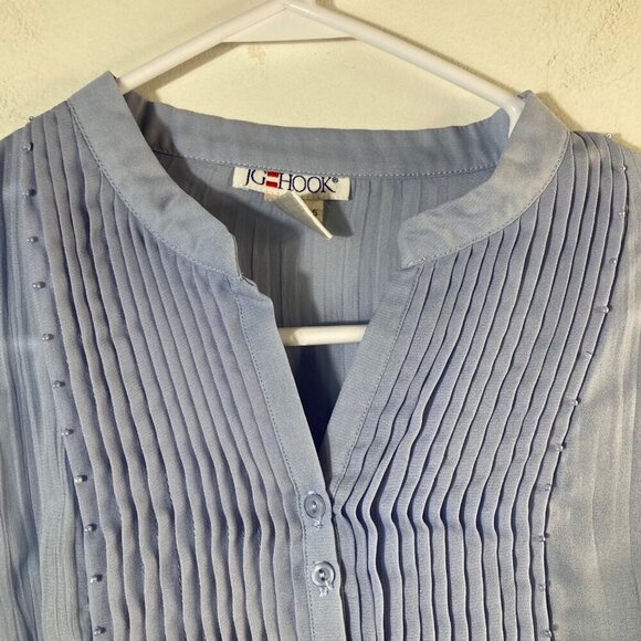 Womens‎ Vintage JG Hook Pleat Bead Front Button Shirt Light Blue 16 Polyester - Picture 4 of 8